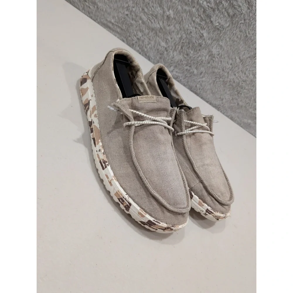 Hey Dude Womens Wendy Lace Up Loafers Slip On Tan/Camo Sz 7
